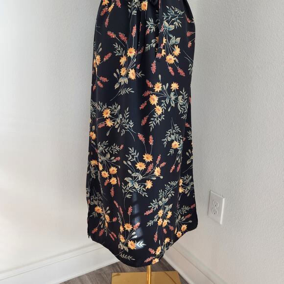 Vintage 90s Kathie Lee Black Yellow Floral Maxi Dress Sleeveless 10 - Picture 9 of 10